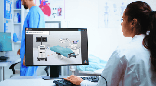 Healthcare professional using a 3D LeQuest simulation of operating room equipment